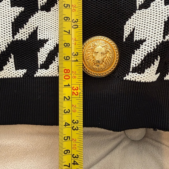 Balmain Black and White Houndstooth Mini Dress with Gold Buttons - Picture 7 of 8